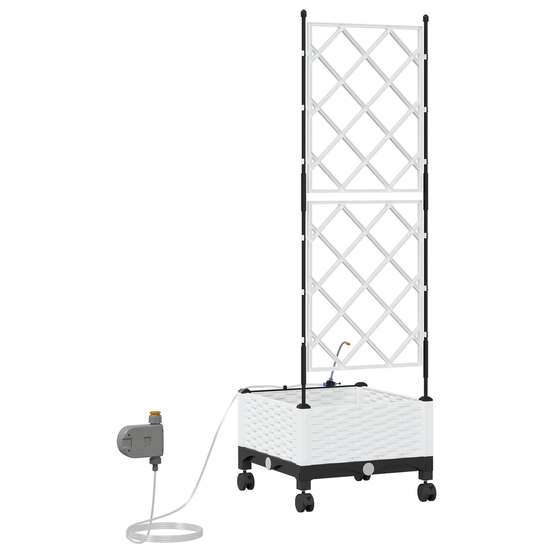 Trädgårdsplanterare Med Vattning Och Hjul Vit 40 X 40 X 132 Cm