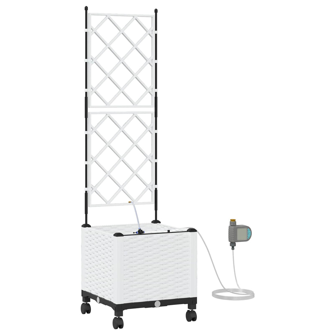 Trädgårdsplanterare Med Vattning Och Hjul Vit 40 X 40 X 148 Cm