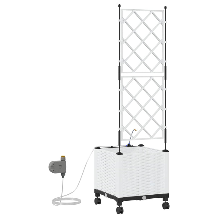 Trädgårdsplanterare Med Vattning Och Hjul Vit 40 X 40 X 148 Cm