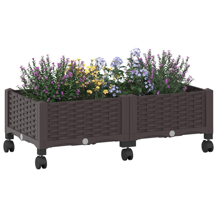 Trädgårdsplanterare Med Hjul Brun 80 X 40 X 29 Cm Pp