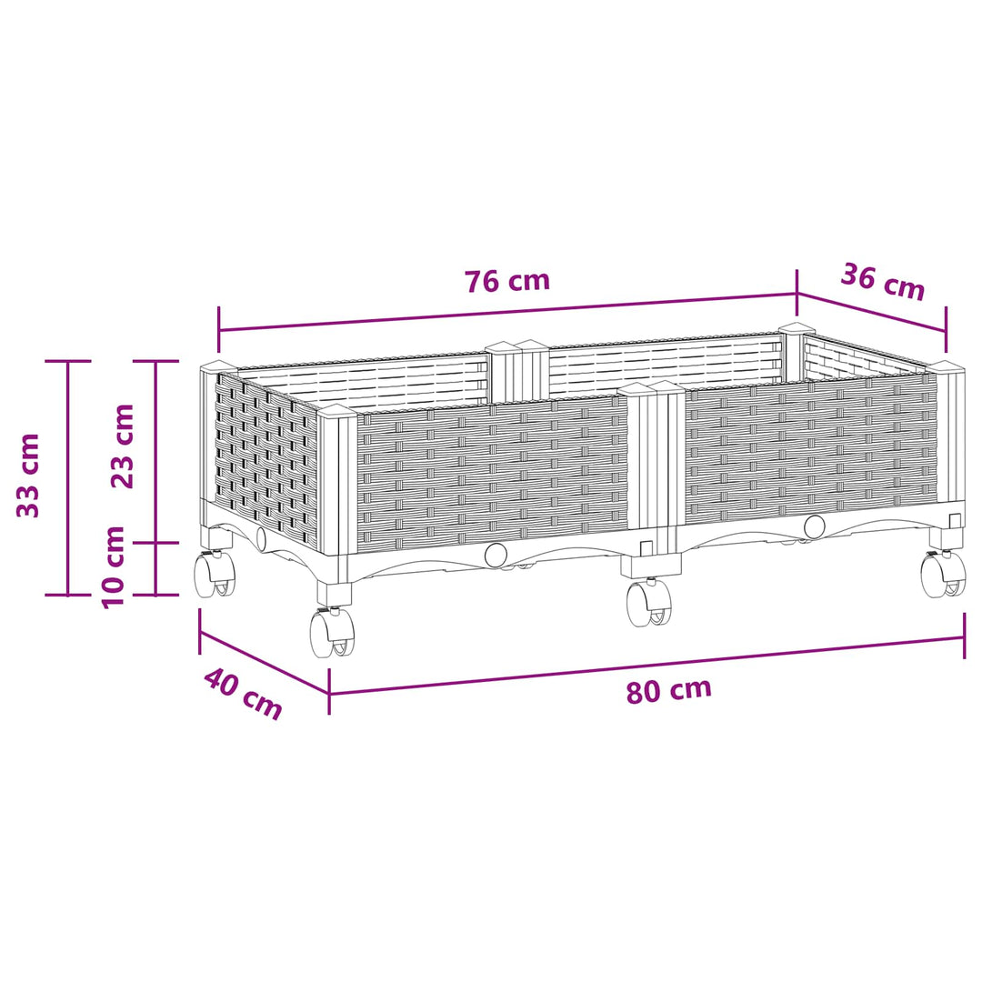 Trädgårdsplanterare Med Hjul Vit 80 X 40 X 33 Cm Pp