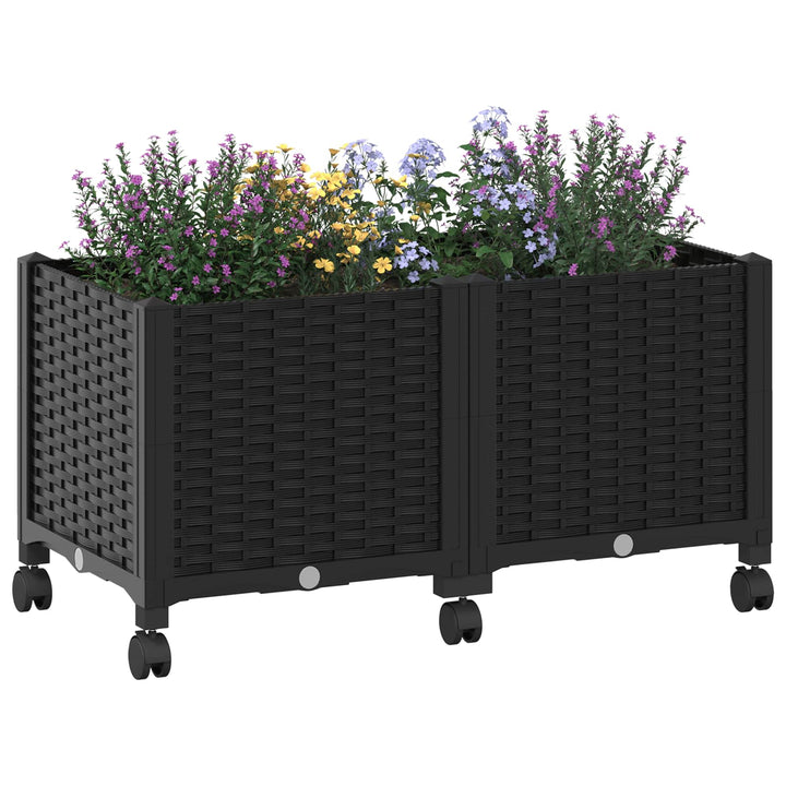 Trädgårdsplanterare Med Hjul Svart 80 X 40 X 44 Cm Pp