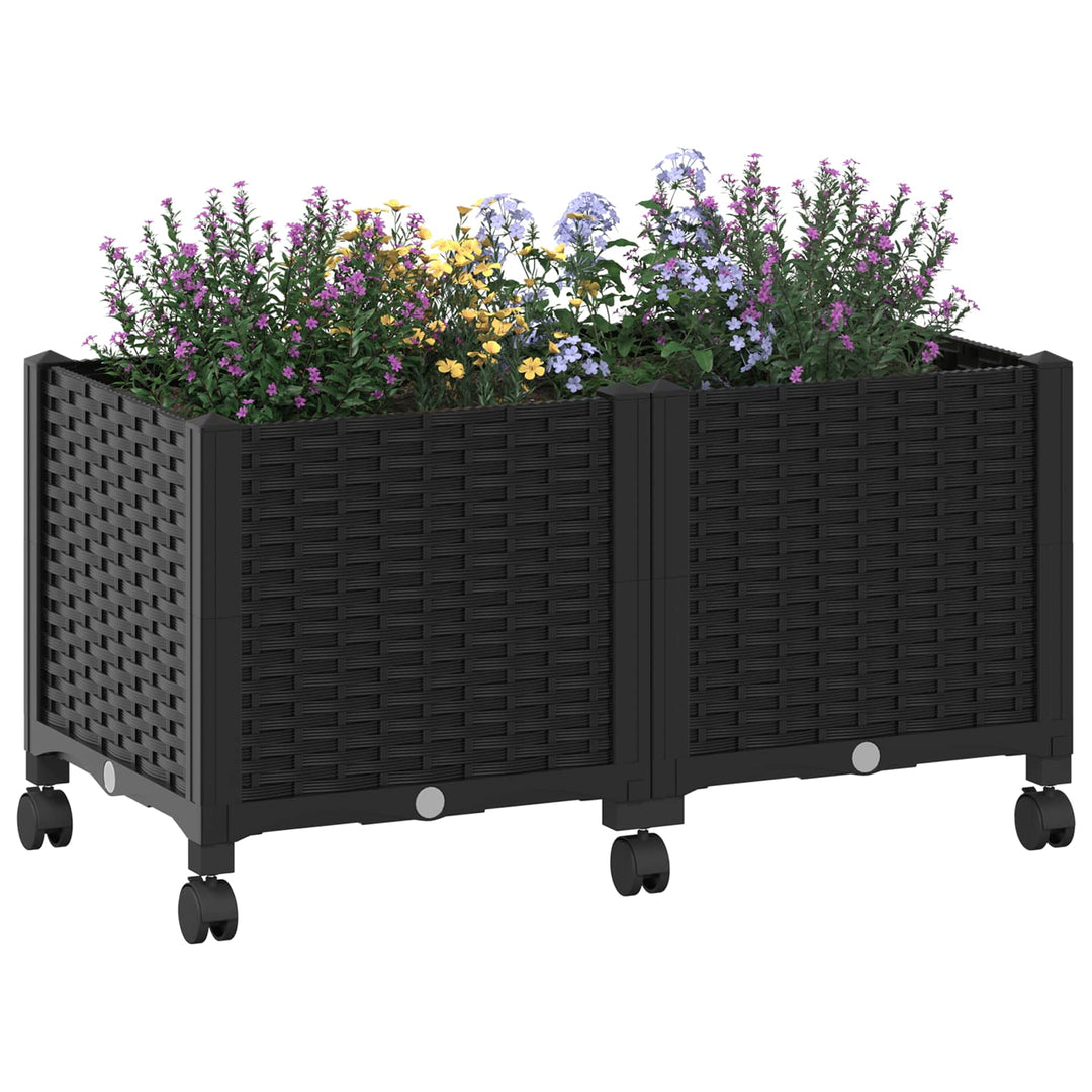 Trädgårdsplanterare Med Hjul Svart 80 X 40 X 44 Cm Pp