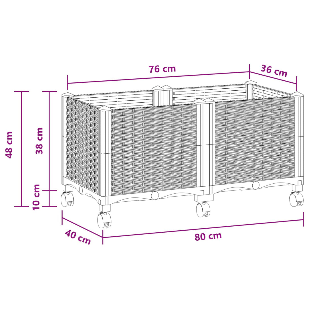 Trädgårdsplanterare Med Hjul Vit 80 X 40 X 48 Cm Pp