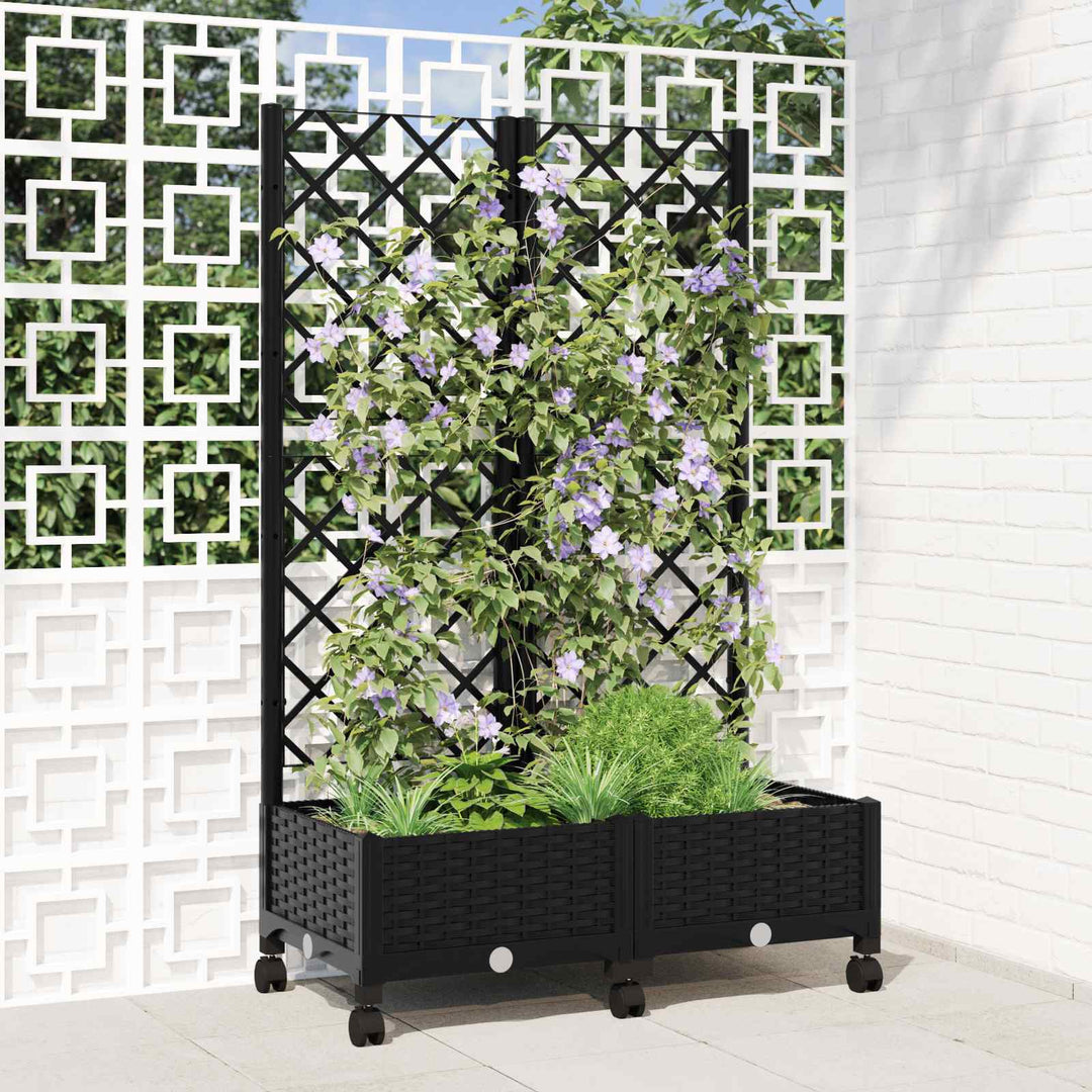 Trädgårdsplanterare Med Spaljé Och Hjul Svart Pp
