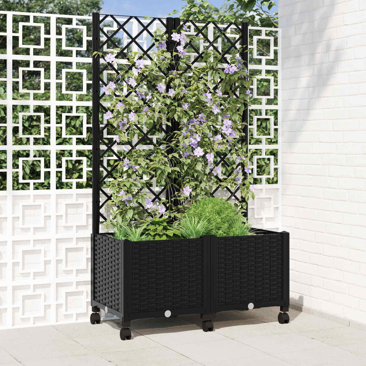 Trädgårdsplanterare Med Spaljé Och Hjul Svart 80 X 40 X 146 Cm
