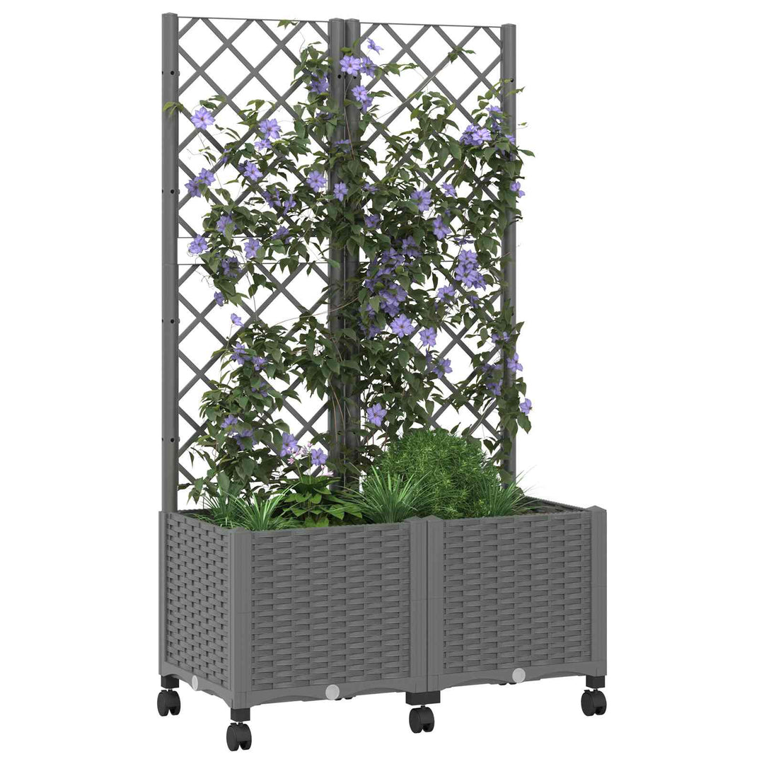 Trädgårdsplanterare Med Spaljé Och Hjul Ljusgrå Pp