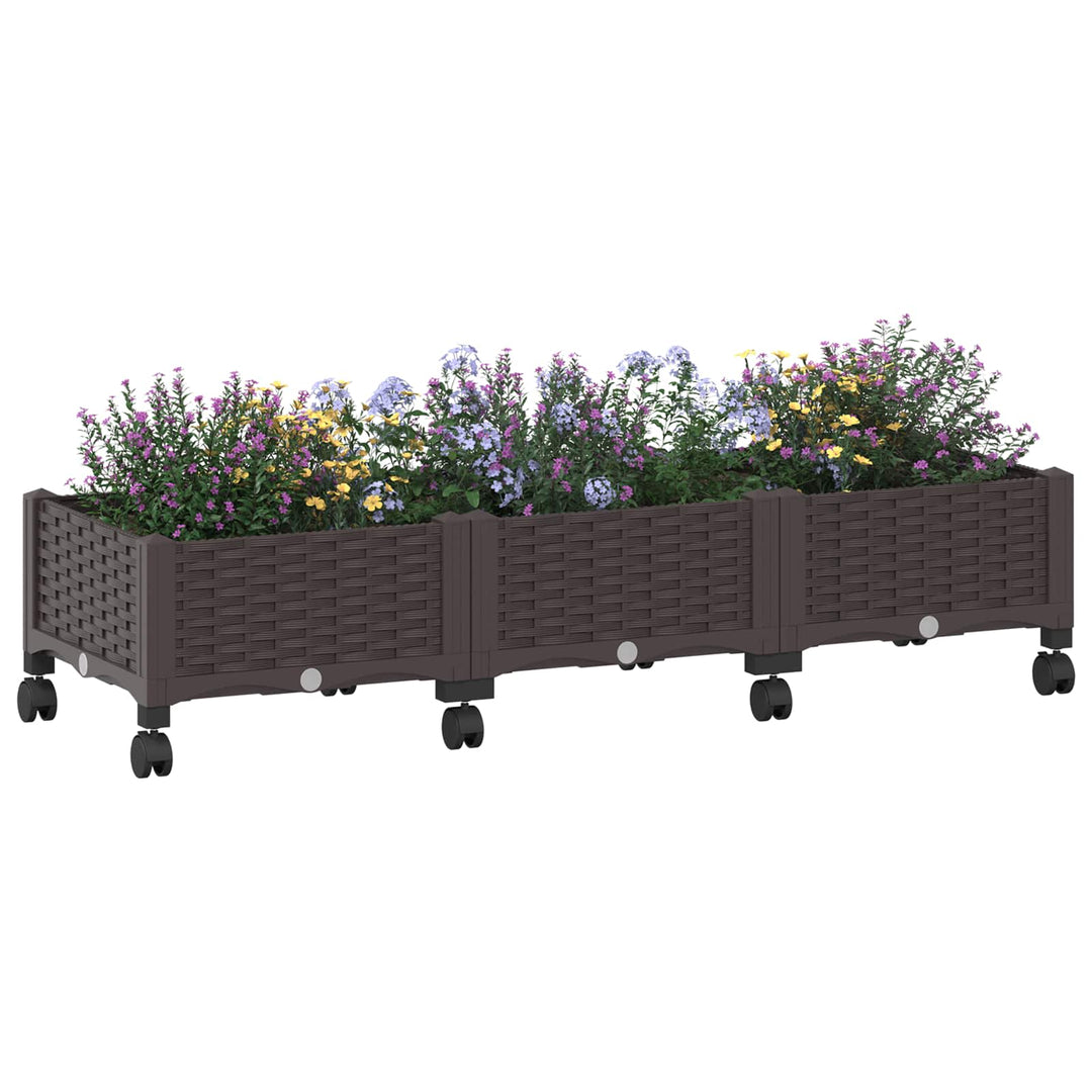 Trädgårdsplanterare Med Hjul Brun 120 X 40 X 29 Cm Pp