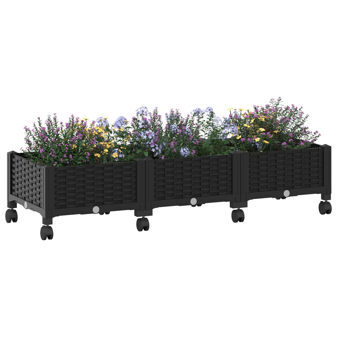 Trädgårdsplanterare Med Hjul Svart 120 X 40 X 29 Cm Pp