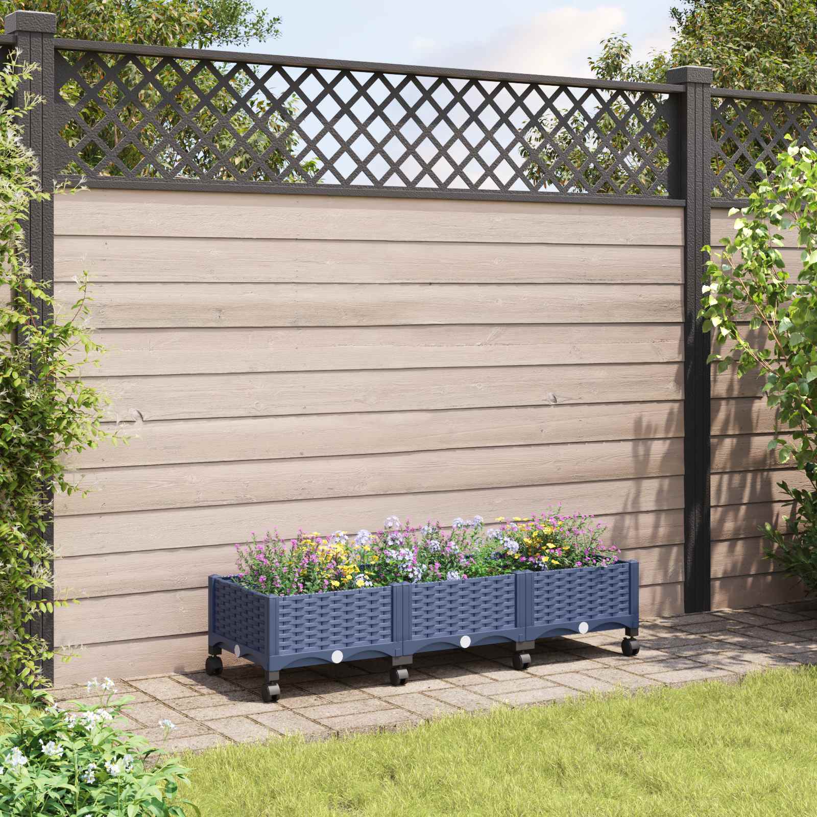 Trädgårdsplanterare Med Hjul Blå Grå 120 X 40 X 33 Cm Pp