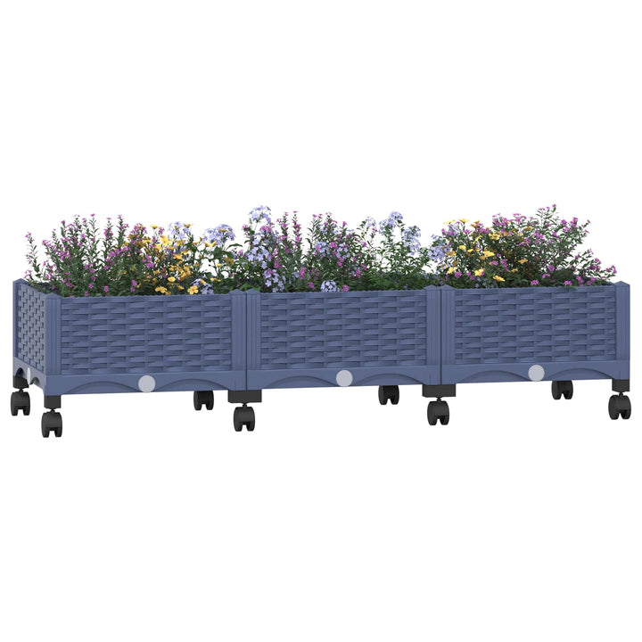 Trädgårdsplanterare Med Hjul Blå Grå 120 X 40 X 33 Cm Pp