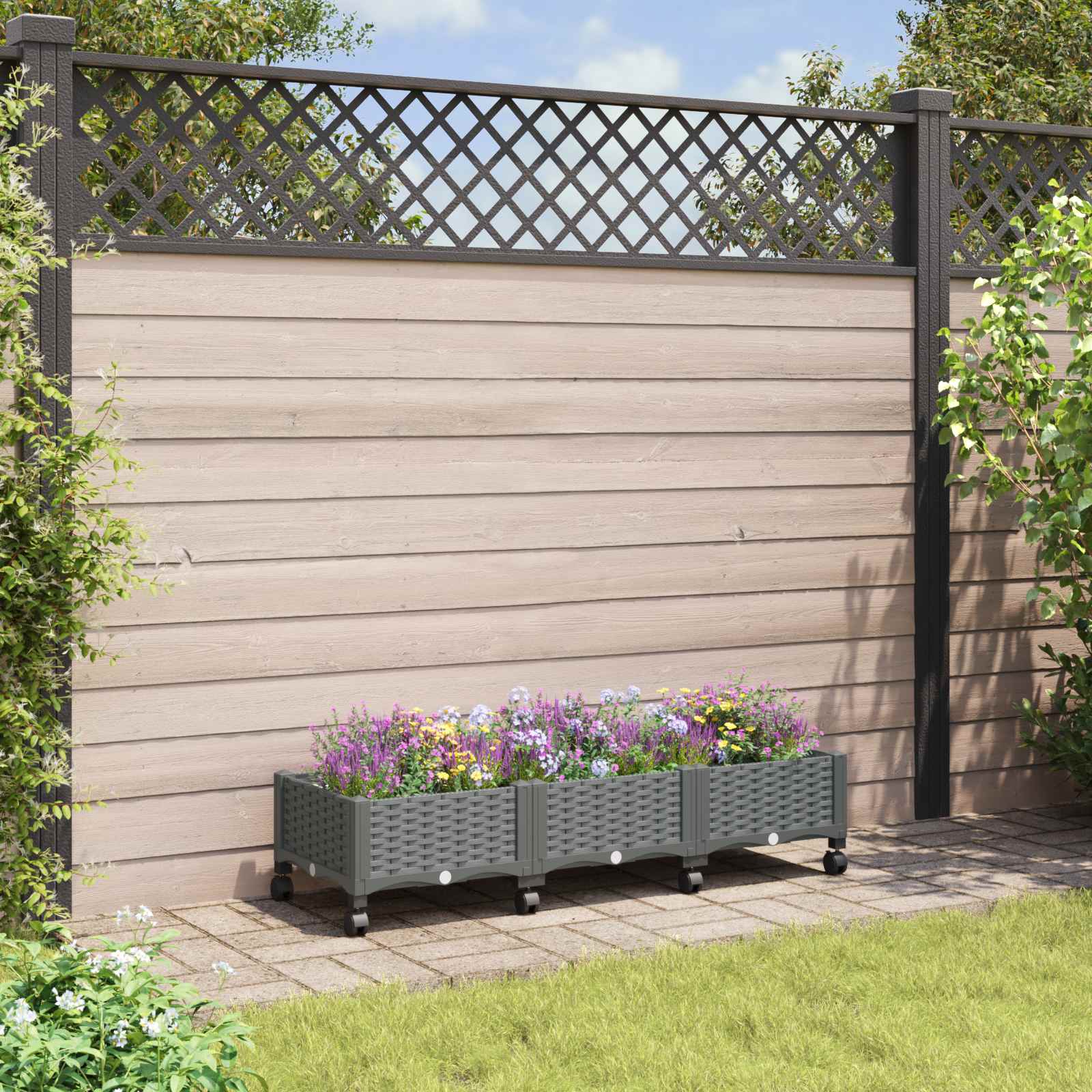 Trädgårdsplanterare Med Hjul Ljusgrå 120 X 40 X 33 Cm Pp