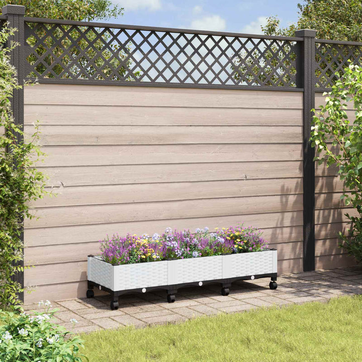 Trädgårdsplanterare Med Hjul Vit 120 X 40 X 33 Cm Pp