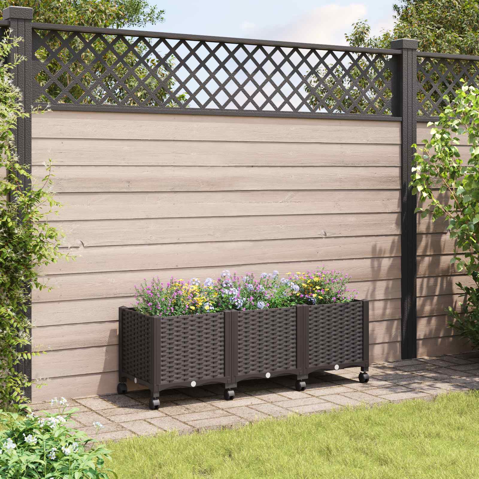 Trädgårdsplanterare Med Hjul Brun 120 X 40 X 44 Cm Pp
