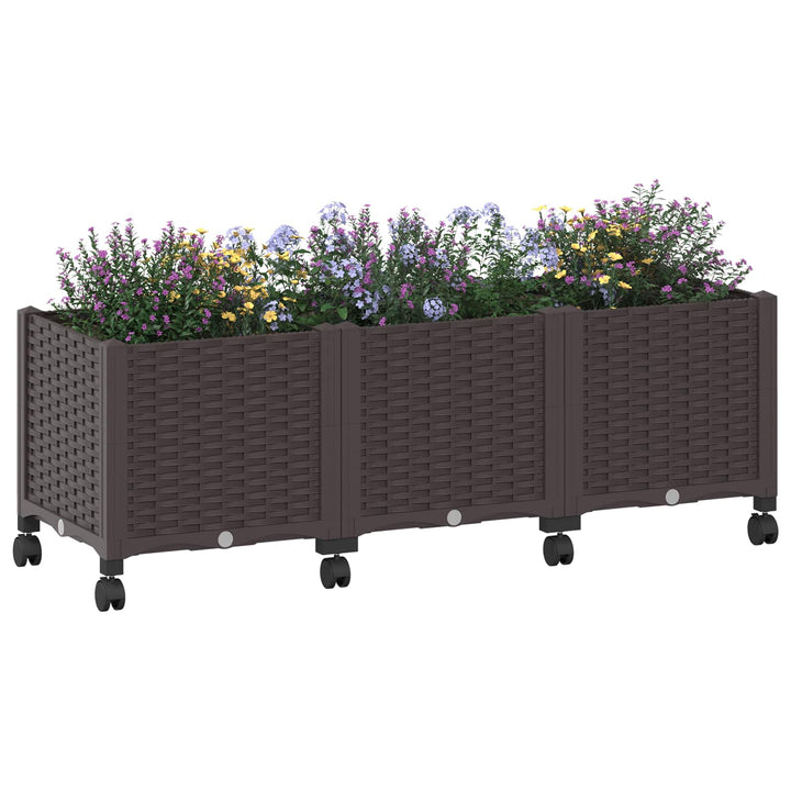Trädgårdsplanterare Med Hjul Brun 120 X 40 X 44 Cm Pp