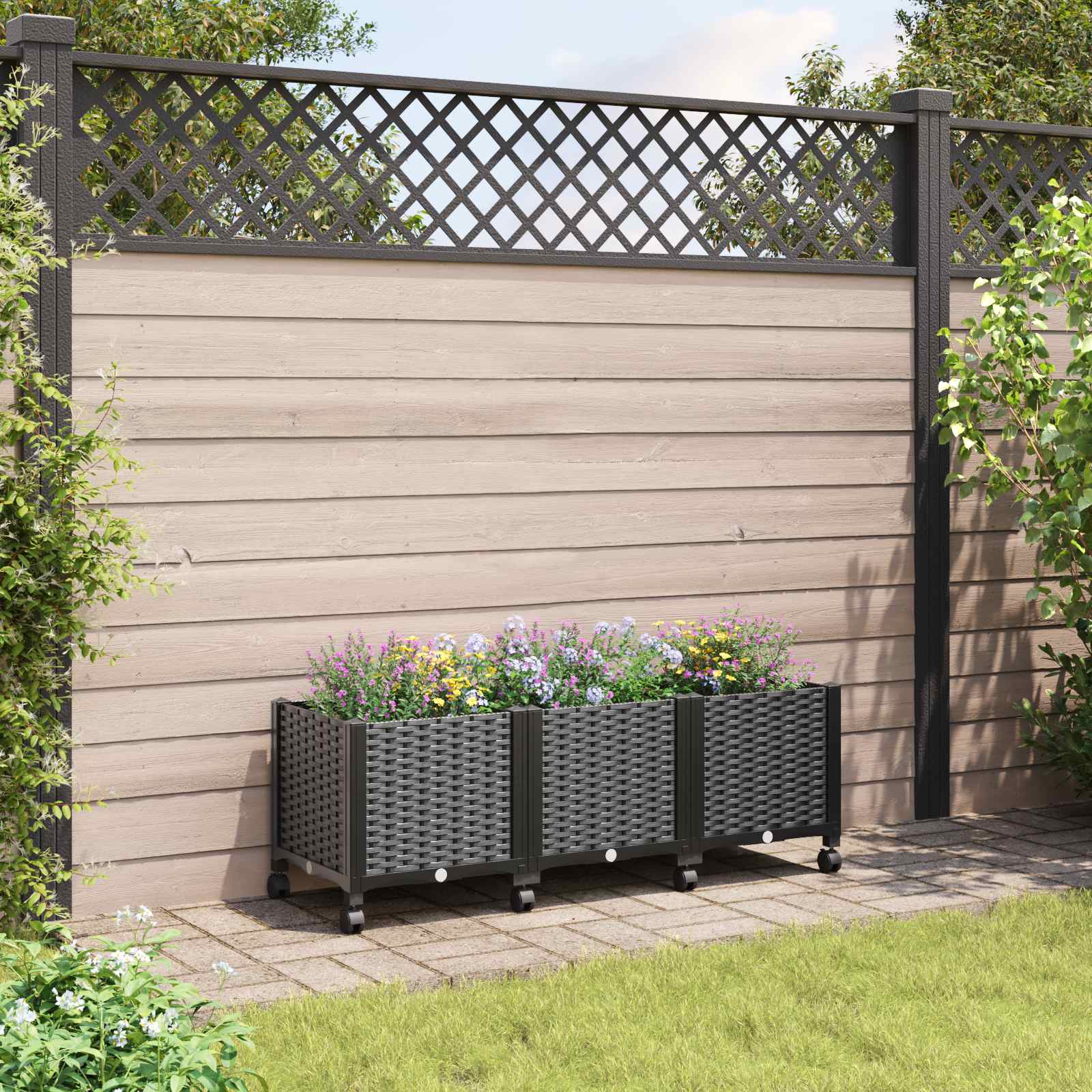 Trädgårdsplanterare Med Hjul Svart 120 X 40 X 44 Cm Pp
