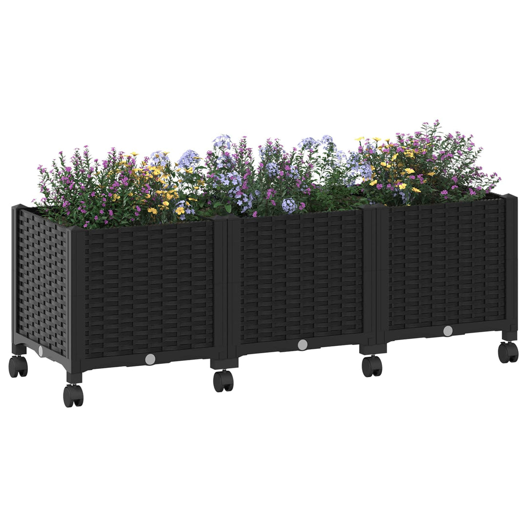 Trädgårdsplanterare Med Hjul Svart 120 X 40 X 44 Cm Pp