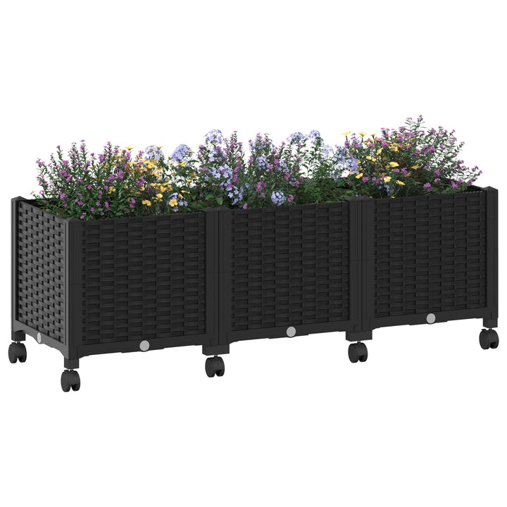 Trädgårdsplanterare Med Hjul Svart 120 X 40 X 44 Cm Pp