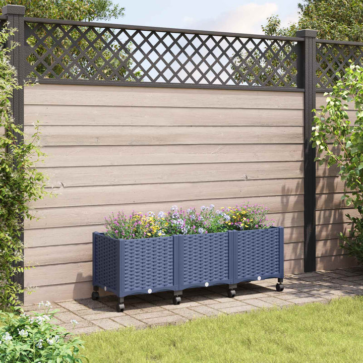 Trädgårdsplanterare Med Hjul Blå Grå 120 X 40 X 48 Cm Pp