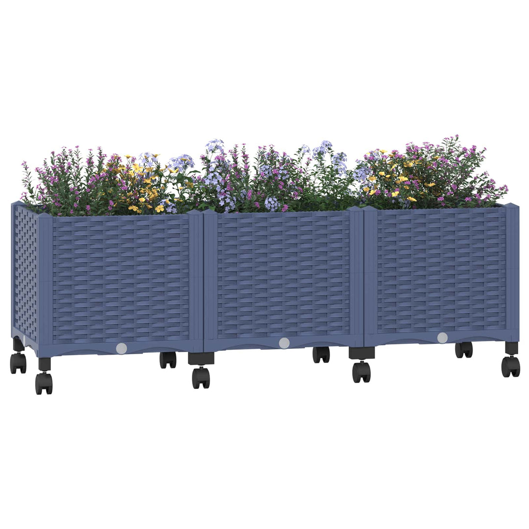 Trädgårdsplanterare Med Hjul Blå Grå 120 X 40 X 48 Cm Pp
