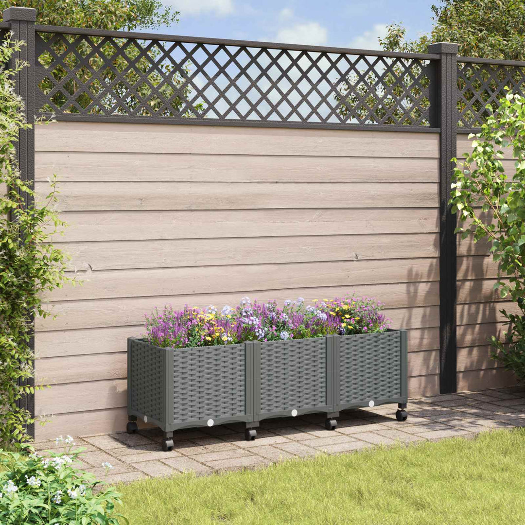 Trädgårdsplanterare Med Hjul Ljusgrå 120 X 40 X 48 Cm Pp