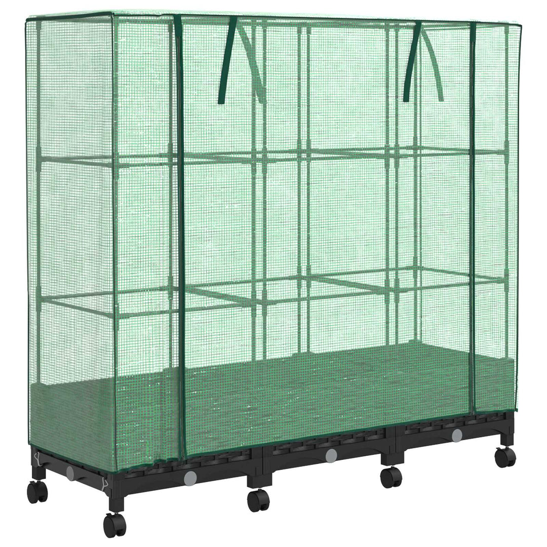Trädgårdsplanterare Med Växthuslock Och Hjul 3 St Svart Pp