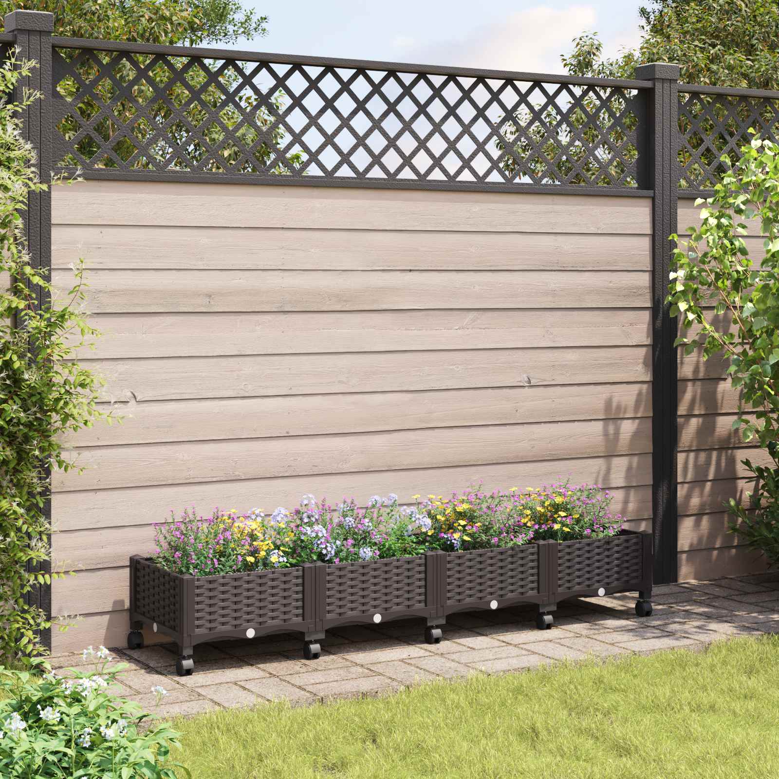Trädgårdsplanterare Med Hjul Brun 160 X 40 X 29 Cm Pp