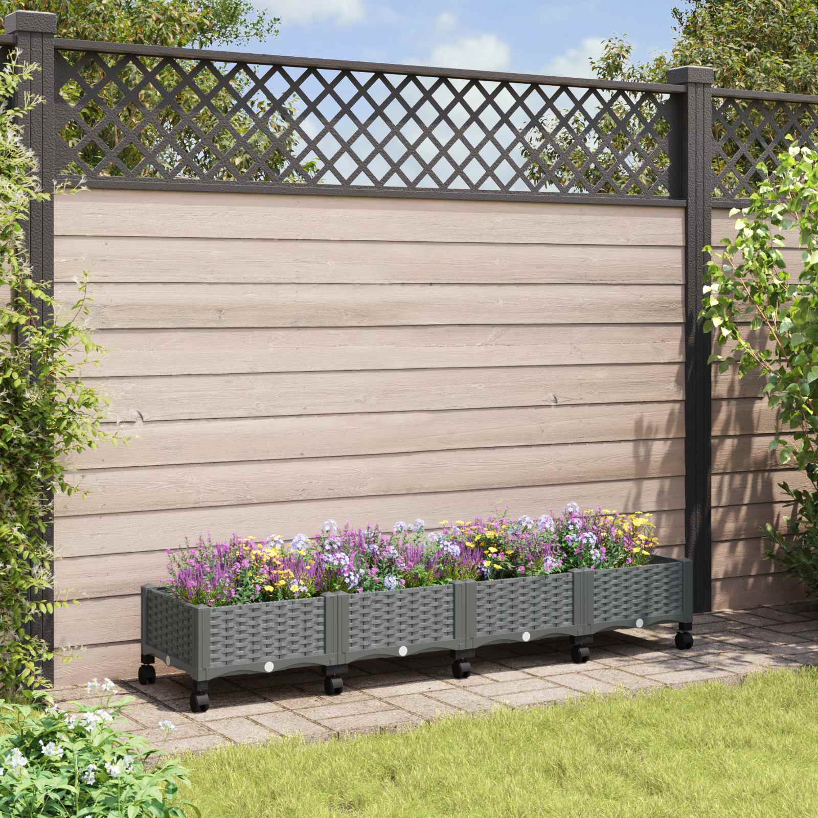 Trädgårdsplanterare Med Hjul Ljusgrå 160 X 40 X 33 Cm Pp