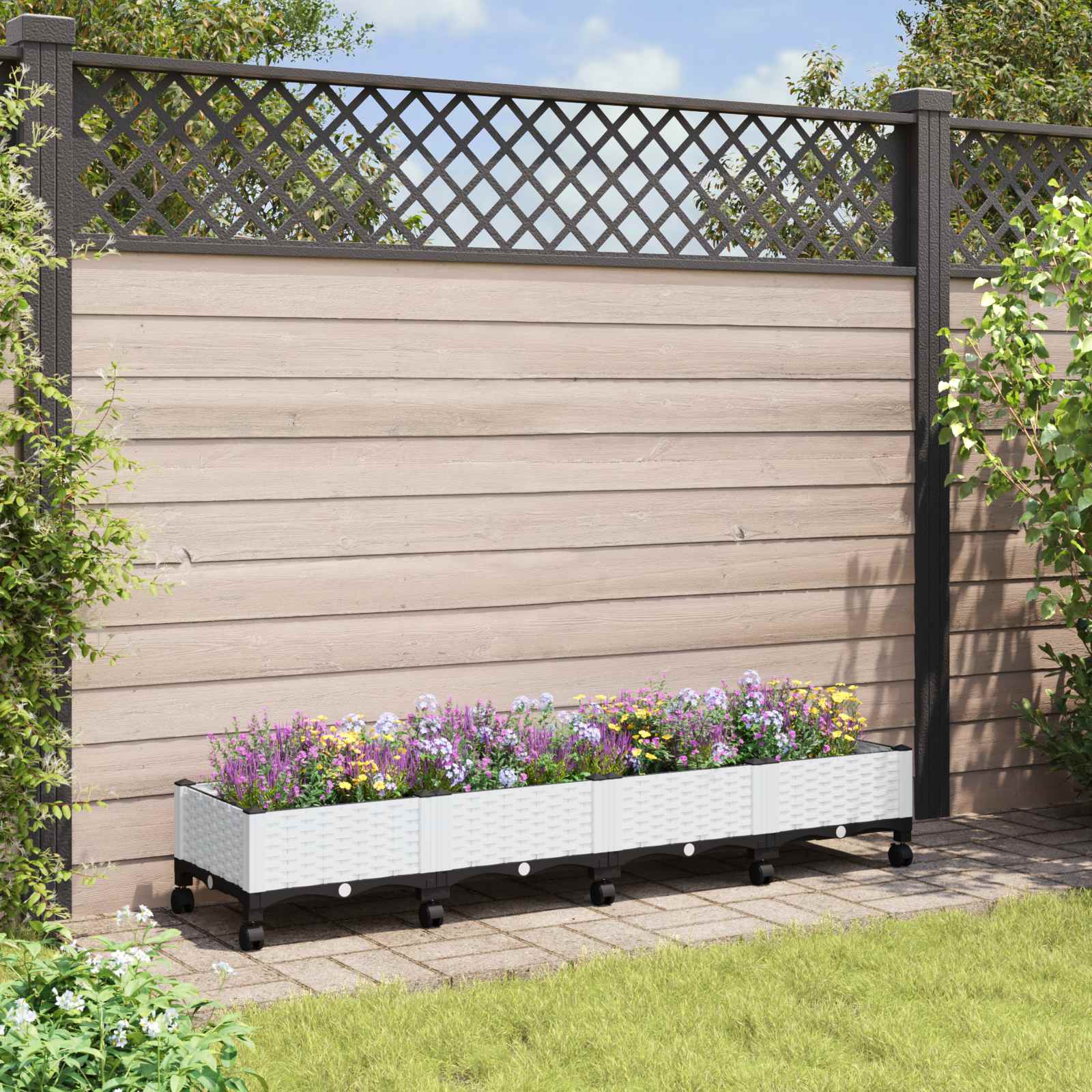 Trädgårdsplanterare Med Hjul Vit 160 X 40 X 33 Cm Pp