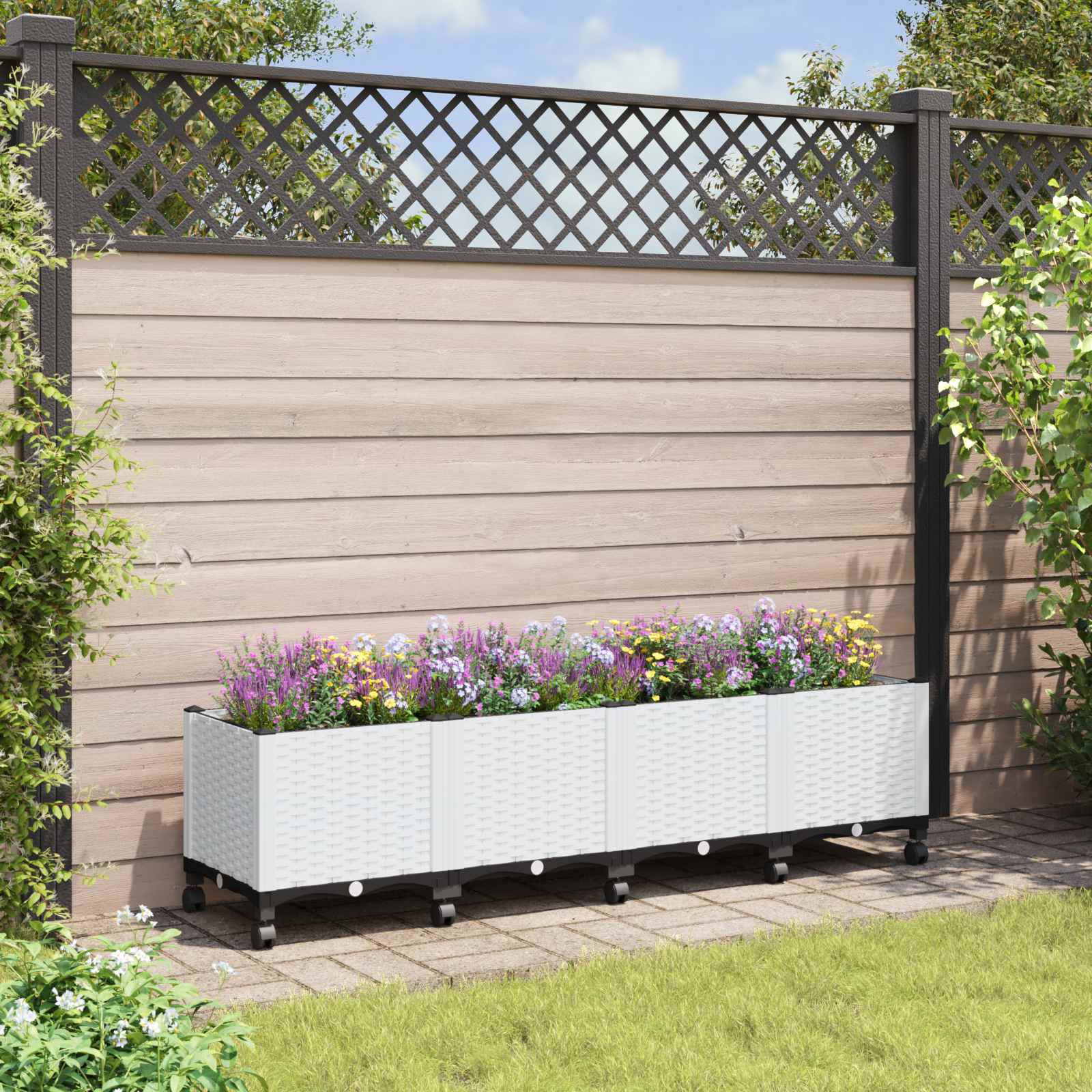 Trädgårdsplanterare Med Hjul Vit 160 X 40 X 48 Cm Pp