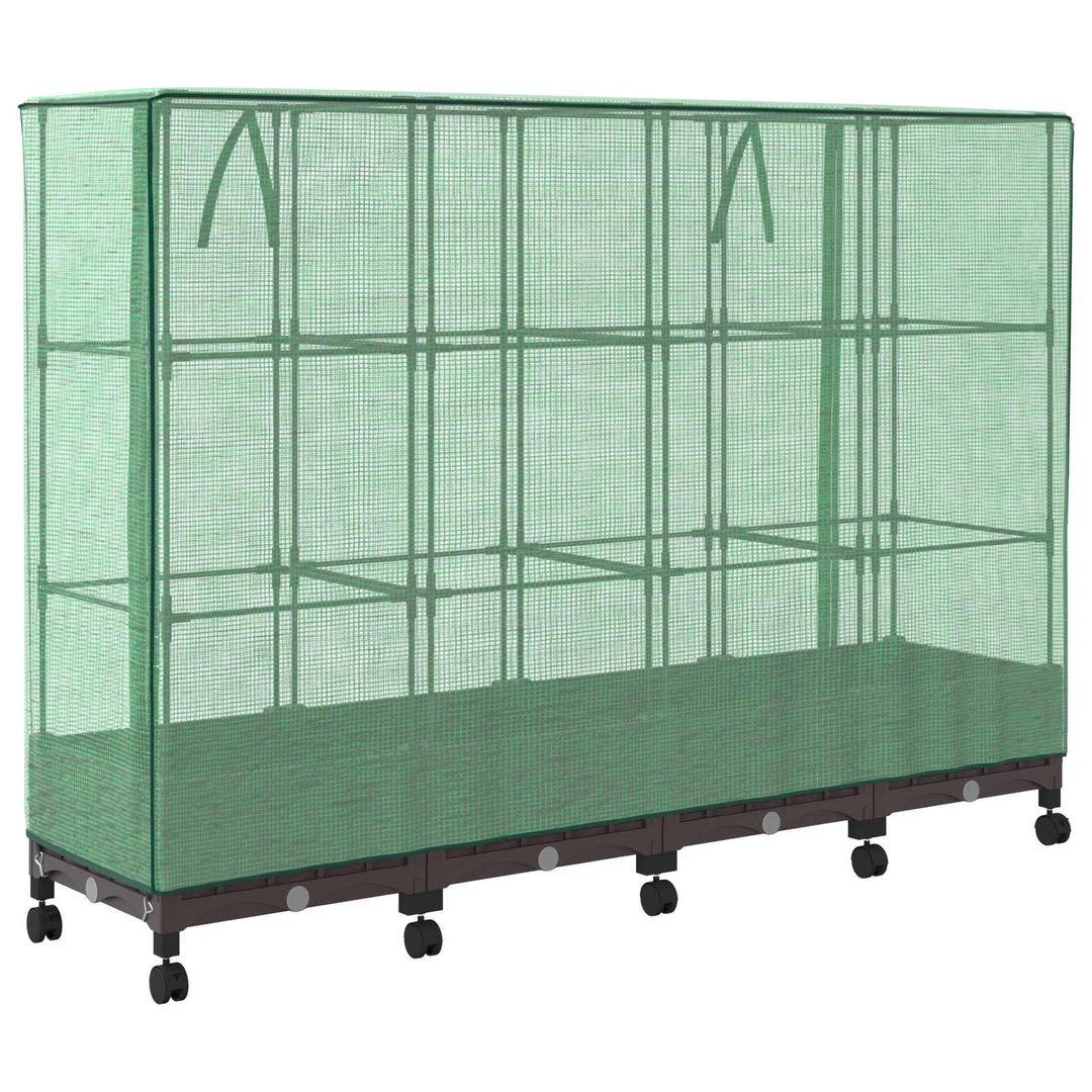 Trädgårdsplanterare Med Växthuslock Och Hjul 4 St Brun Pp