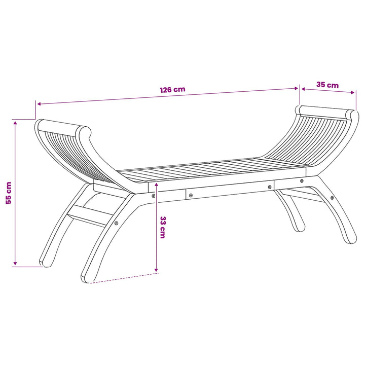 Trädgårdsbänk 2 -Seater 126 Cm Massivt Teakträ Naturlig
