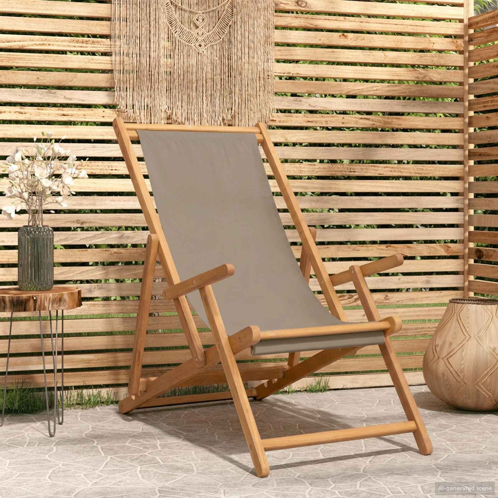 Strandstol Taupe Massivt Teakträ