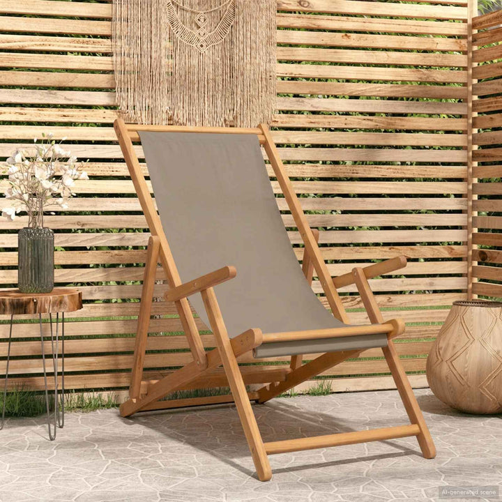 Strandstol Taupe Massivt Teakträ