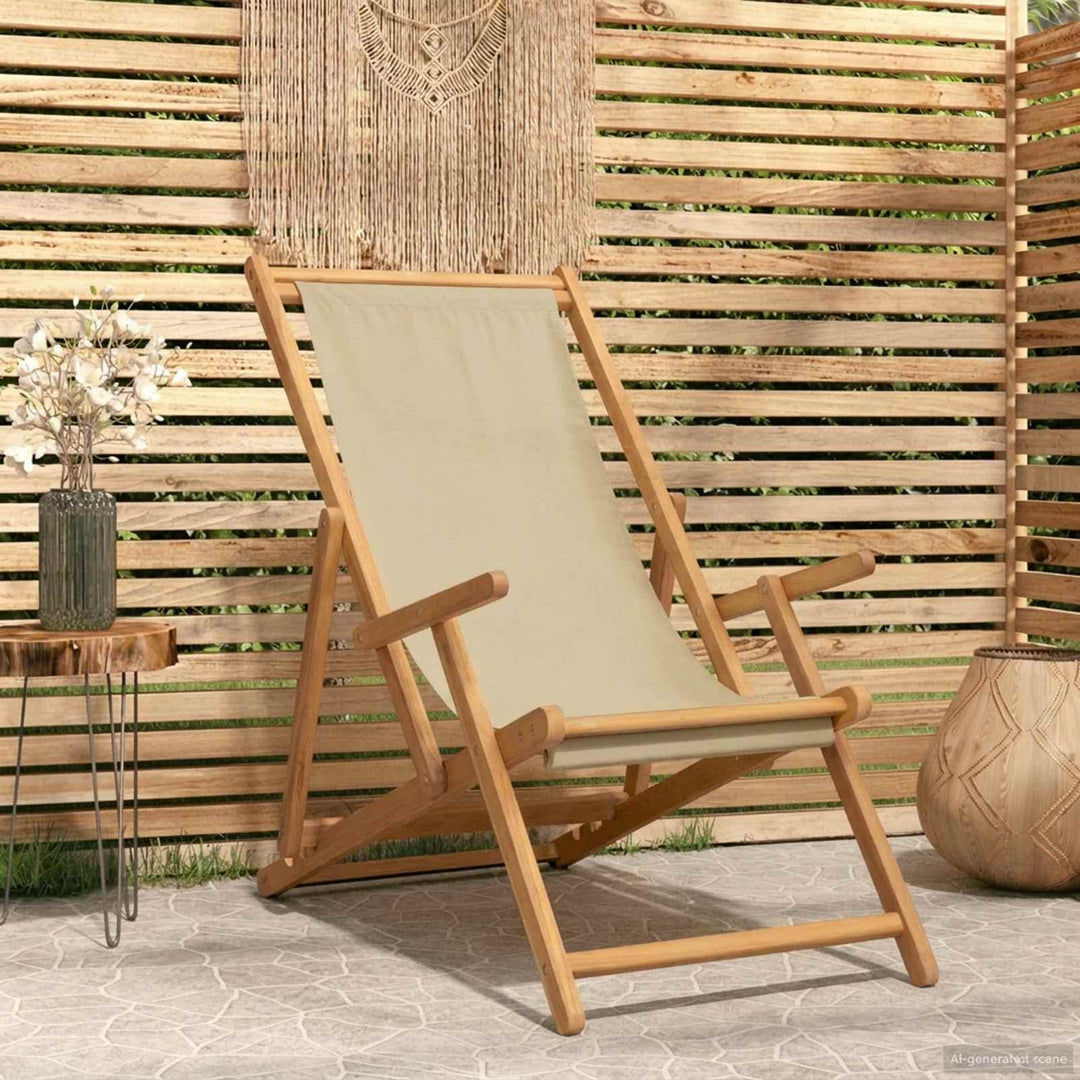 Strandstol Beige Massivt Teakträ