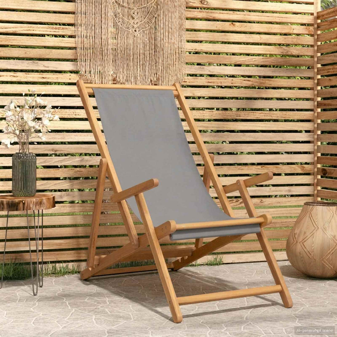 Strandstol Ljusgrå Massivt Teakträ