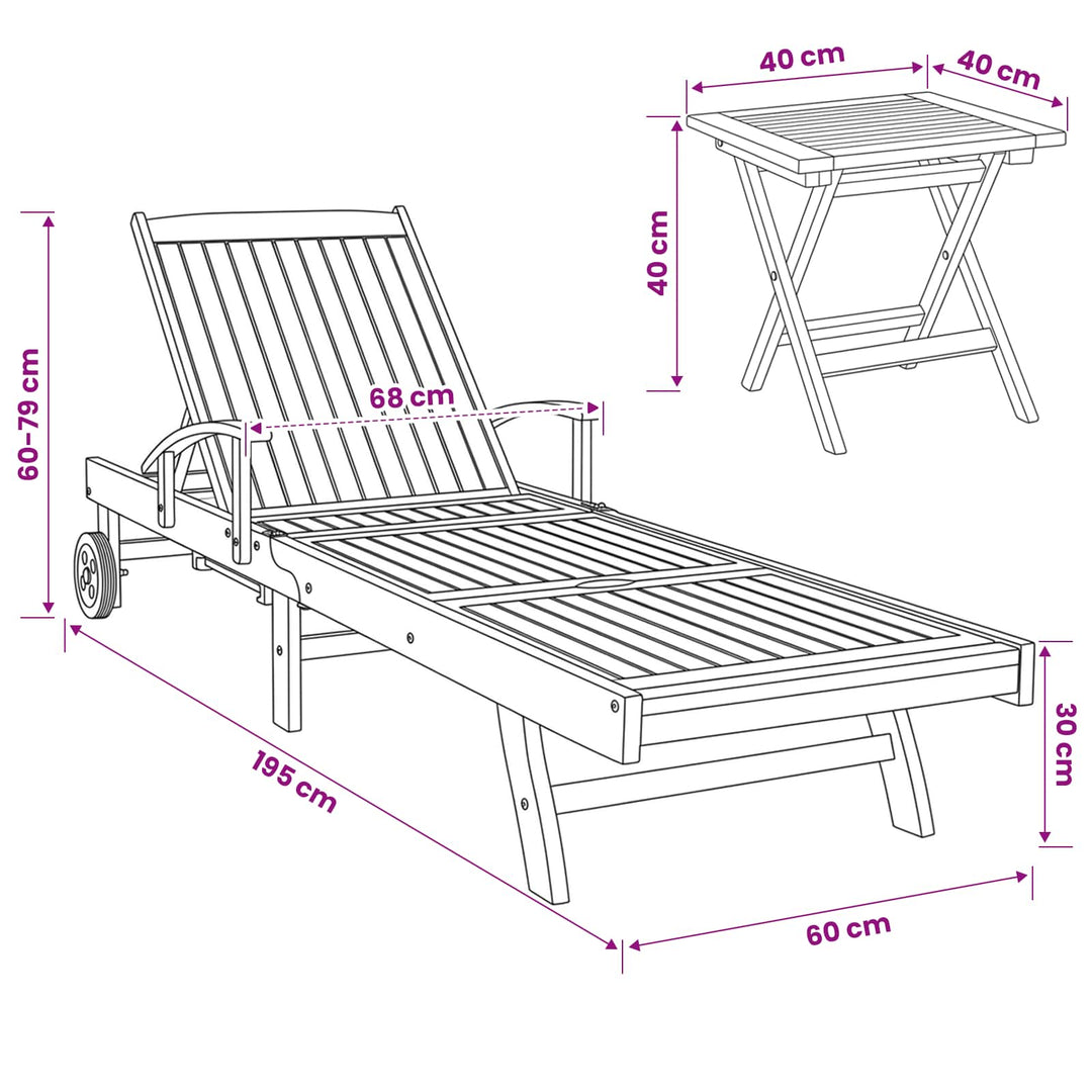 Solsäng Med Bord 2 Pcs Brun 40 X 40 X 40 Cm Massivt Teakträ