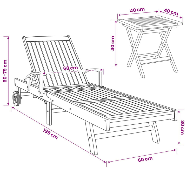 Solsäng Med Bord 2 Pcs Brun 40 X 40 X 40 Cm Massivt Teakträ