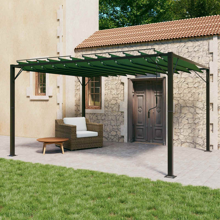 Gazebo Med Louvred Tak Grön 3 X 4 X 2,14 M Duk Och Aluminium