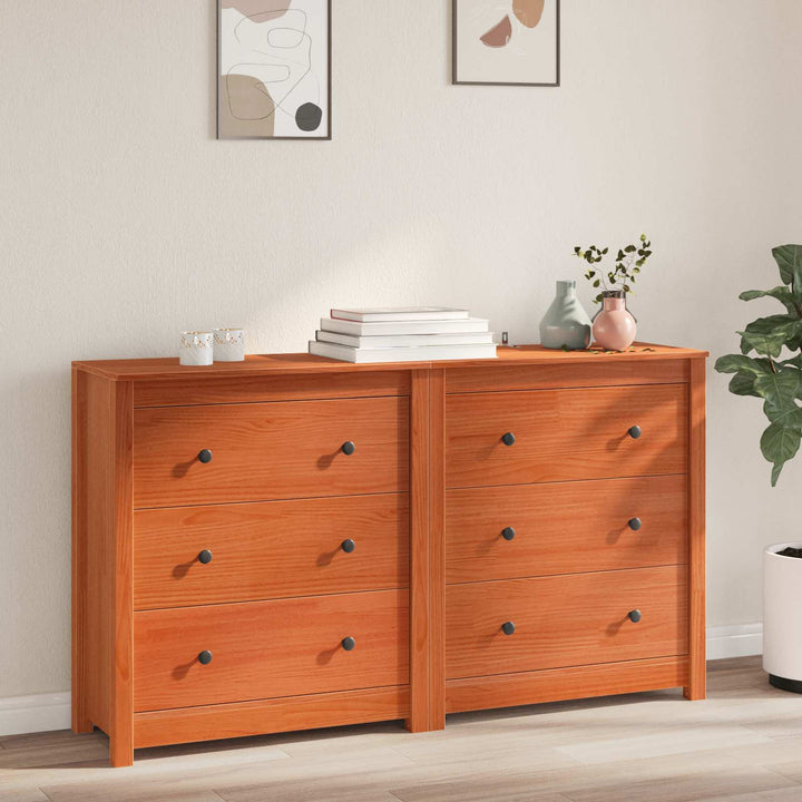 Sideboard Med Låda 2 Pcs Vaxbrun 140 X 35 X 80 Cm Massivt Furu