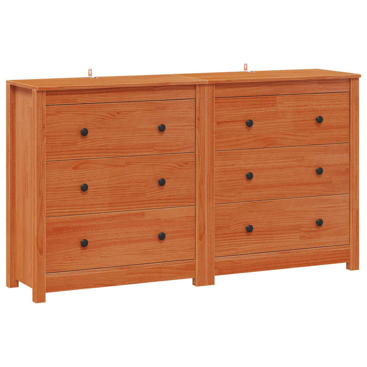 Sideboard Med Låda 2 Pcs Vaxbrun 140 X 35 X 80 Cm Massivt Furu