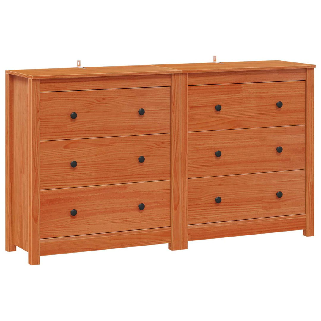Sideboard Med Låda 2 Pcs Vaxbrun 140 X 35 X 80 Cm Massivt Furu