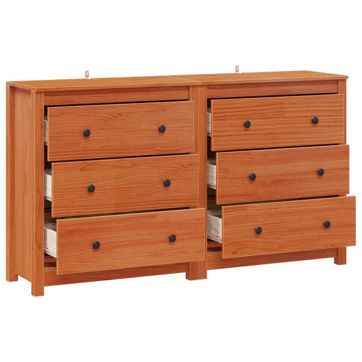 Sideboard Med Låda 2 Pcs Vaxbrun 140 X 35 X 80 Cm Massivt Furu
