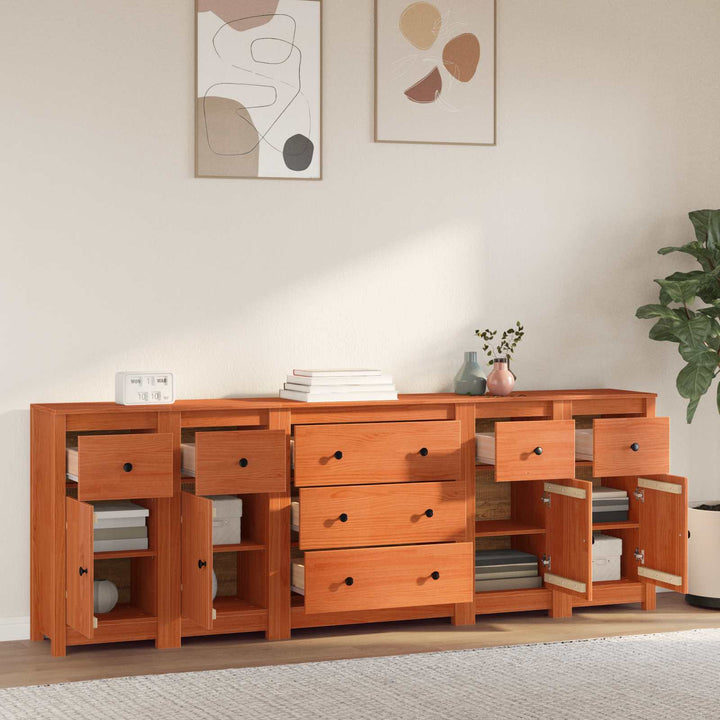 Sideboard Med Låda 5 Pcs Vaxbrun Massivt Furu