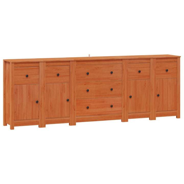 Sideboard Med Låda 5 Pcs Vaxbrun Massivt Furu