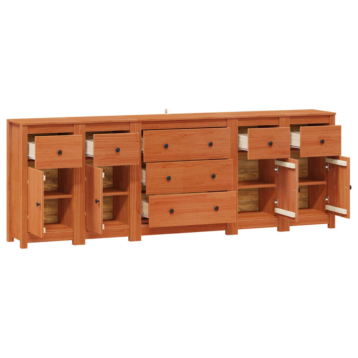 Sideboard Med Låda 5 Pcs Vaxbrun Massivt Furu