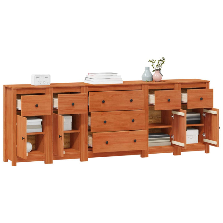 Sideboard Med Låda 5 Pcs Vaxbrun Massivt Furu