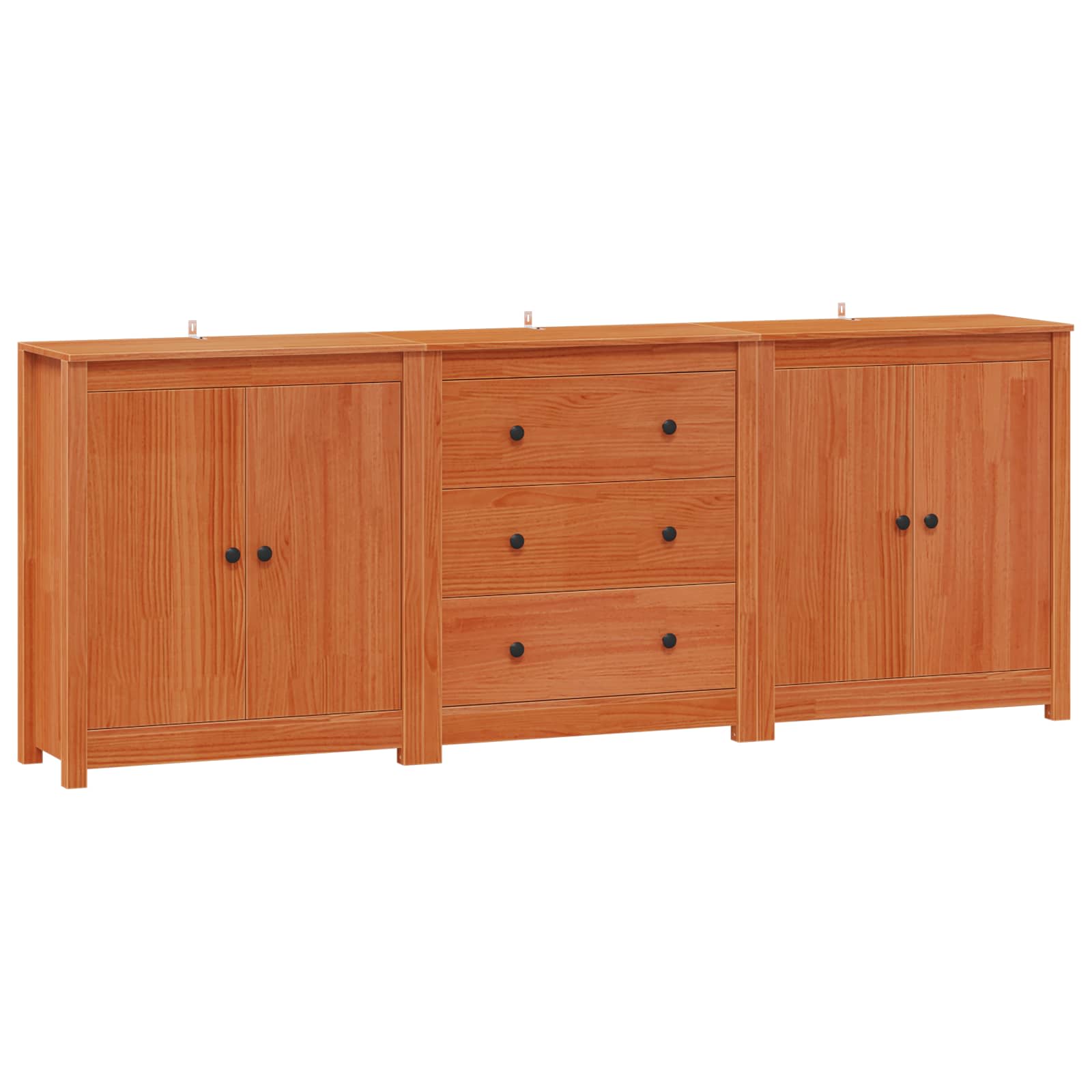 Sideboard Med Låda 3 Pcs Vaxbrun Massivt Furu