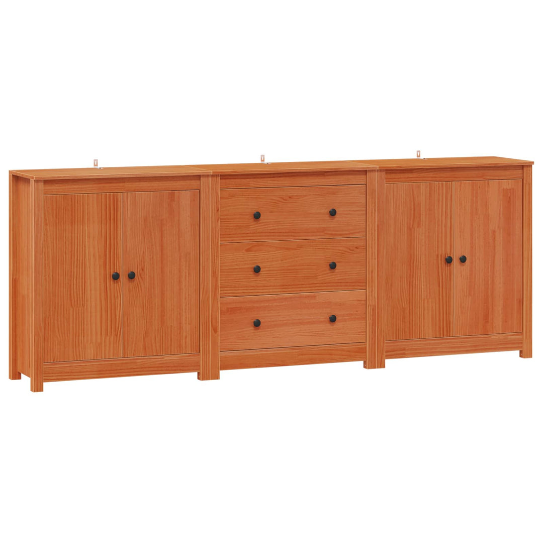 Sideboard Med Låda 3 Pcs Vaxbrun Massivt Furu