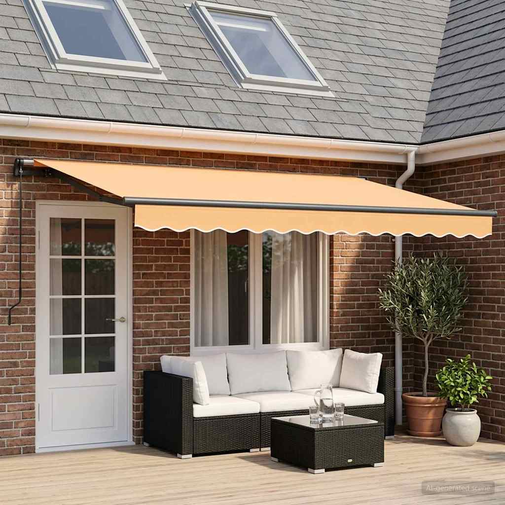 Utdragbar Markis Sand 600 × 350 Cm Polyester Och Aluminium